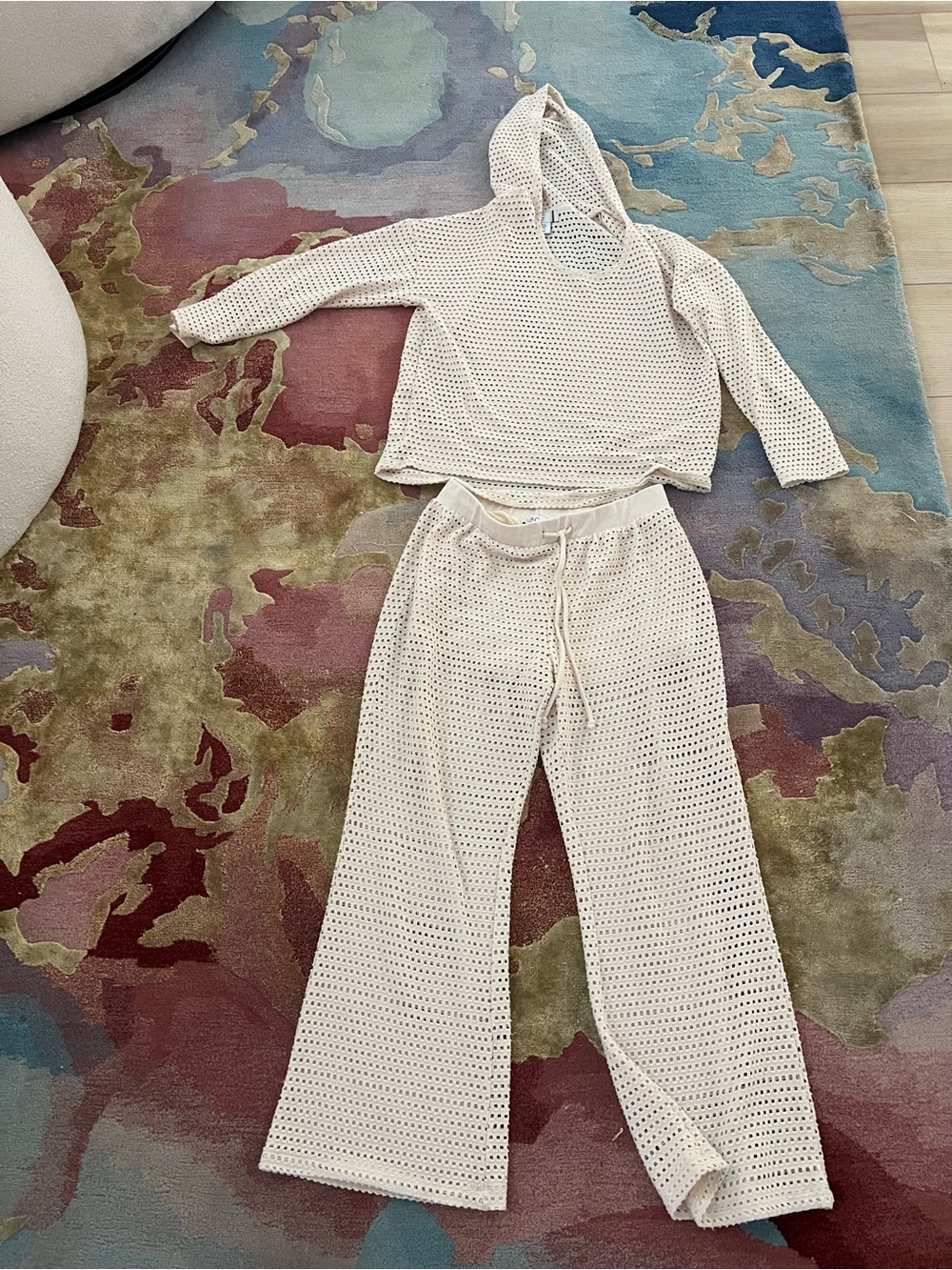C&C California Cream Crochet Hoodie & Lounge Pants Set